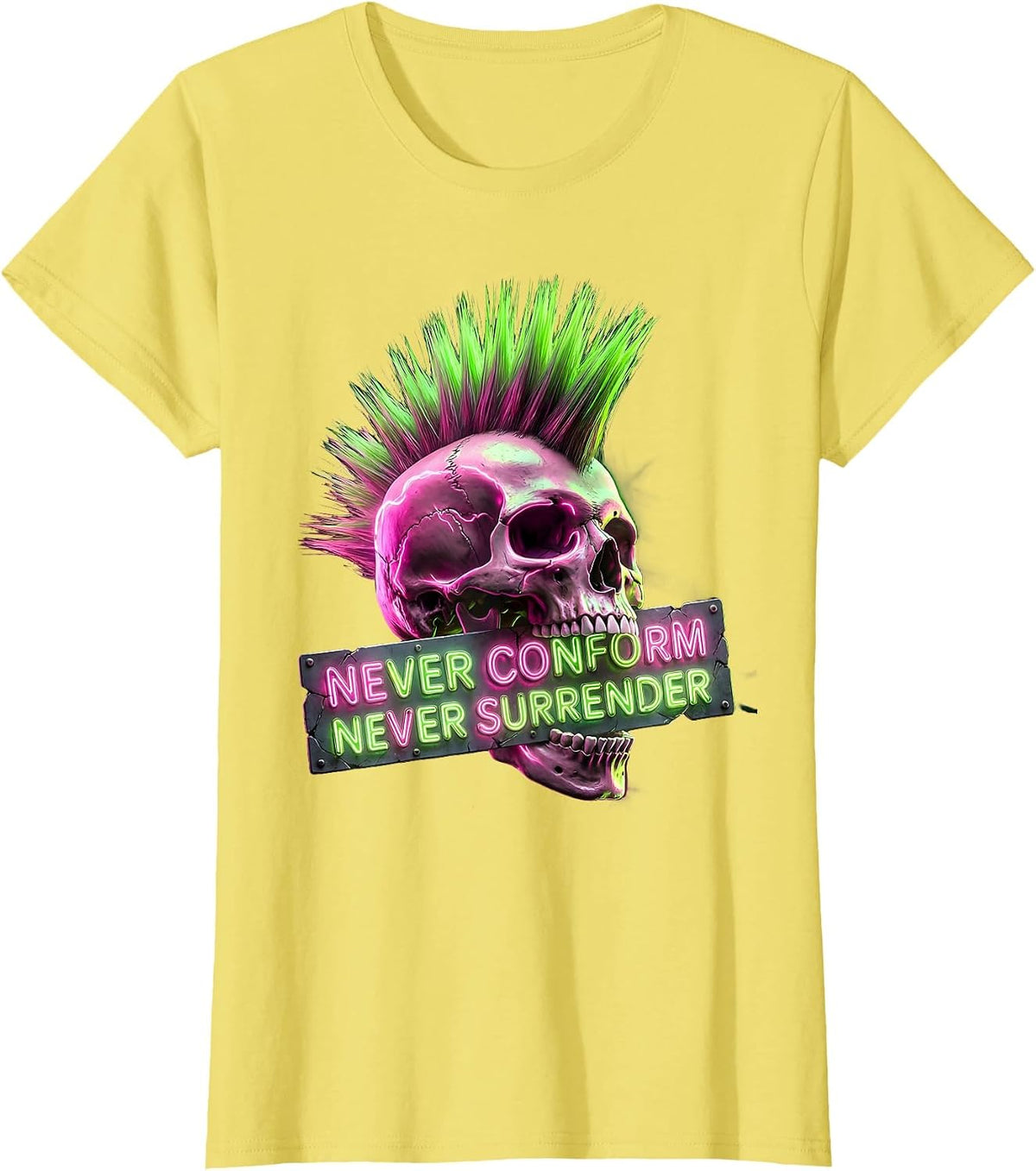 Never Conform Never Surrender Punk Design T-Shirt - Lemon Yellow