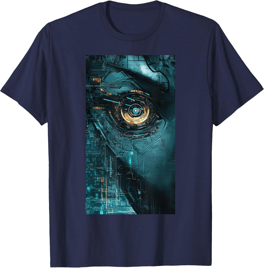 Futuristic SciFi Robotic Eyes Cyberpunk Robotics T-Shirt - Navy Blue