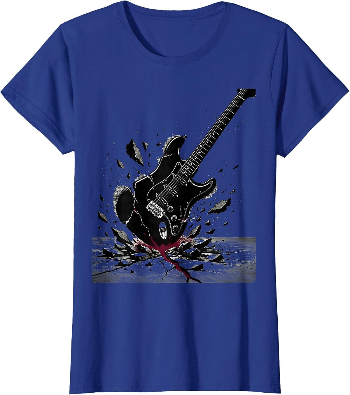Women's Punk Electric Guitar Smash Graphic Tee T-Shirt - Royal Blue