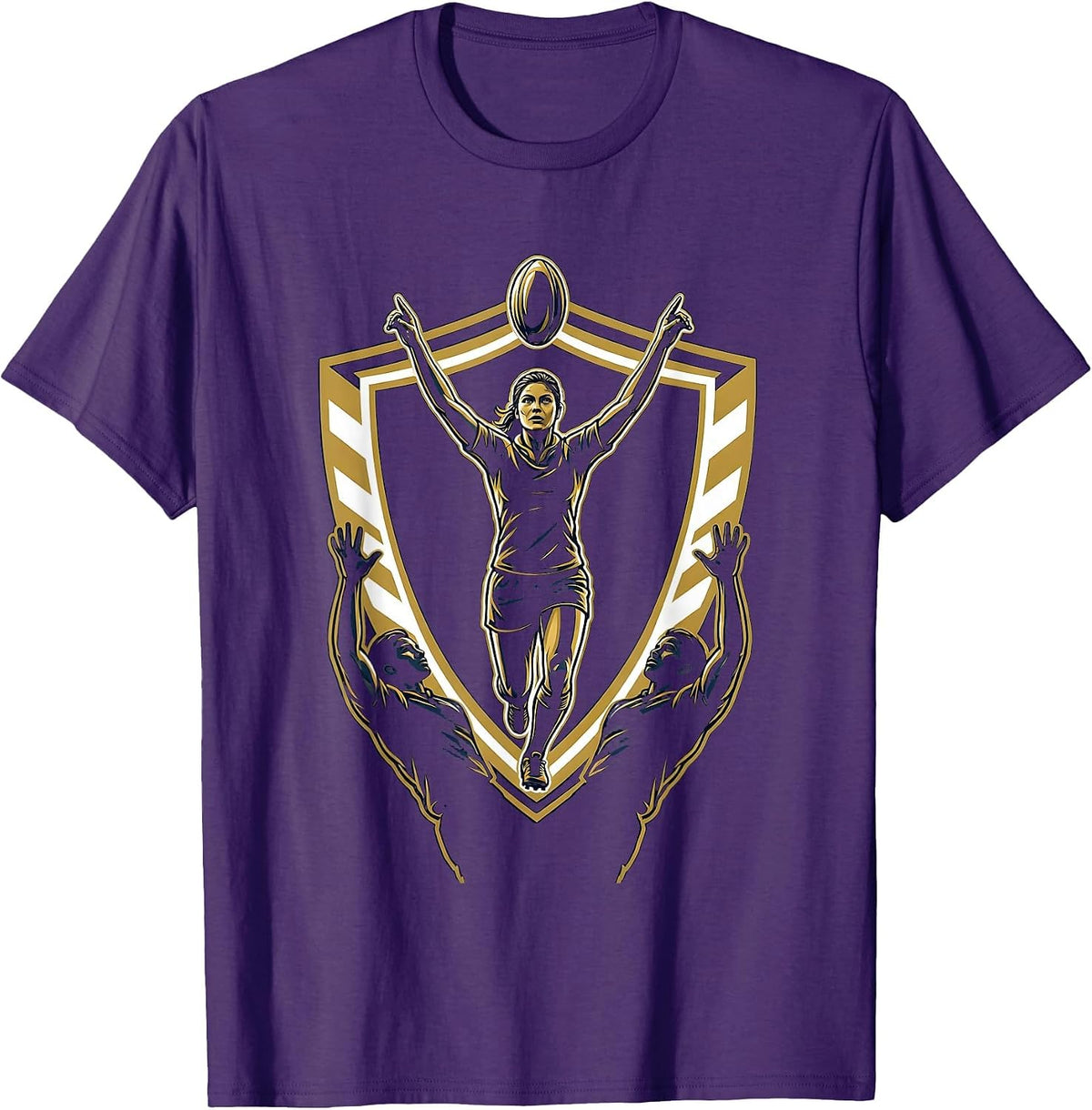 Rugby Lineout Jump Graphic Tee T-Shirt - Purple