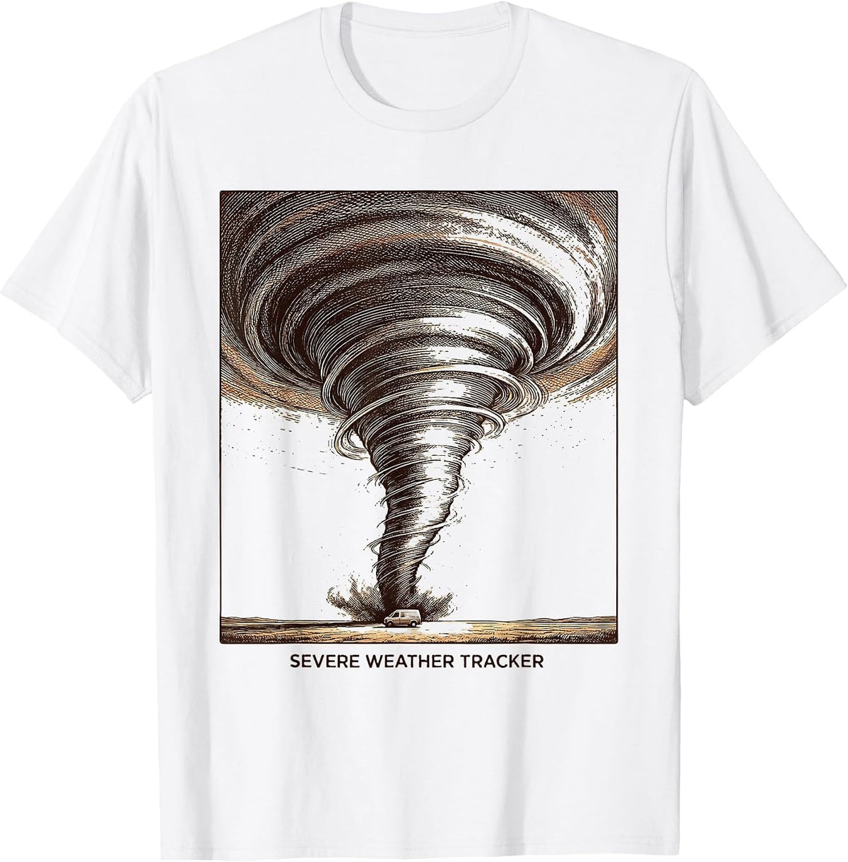 Men's Severe Weather Tracker Crosshatch Etching Tornado Chaser T-Shirt - White