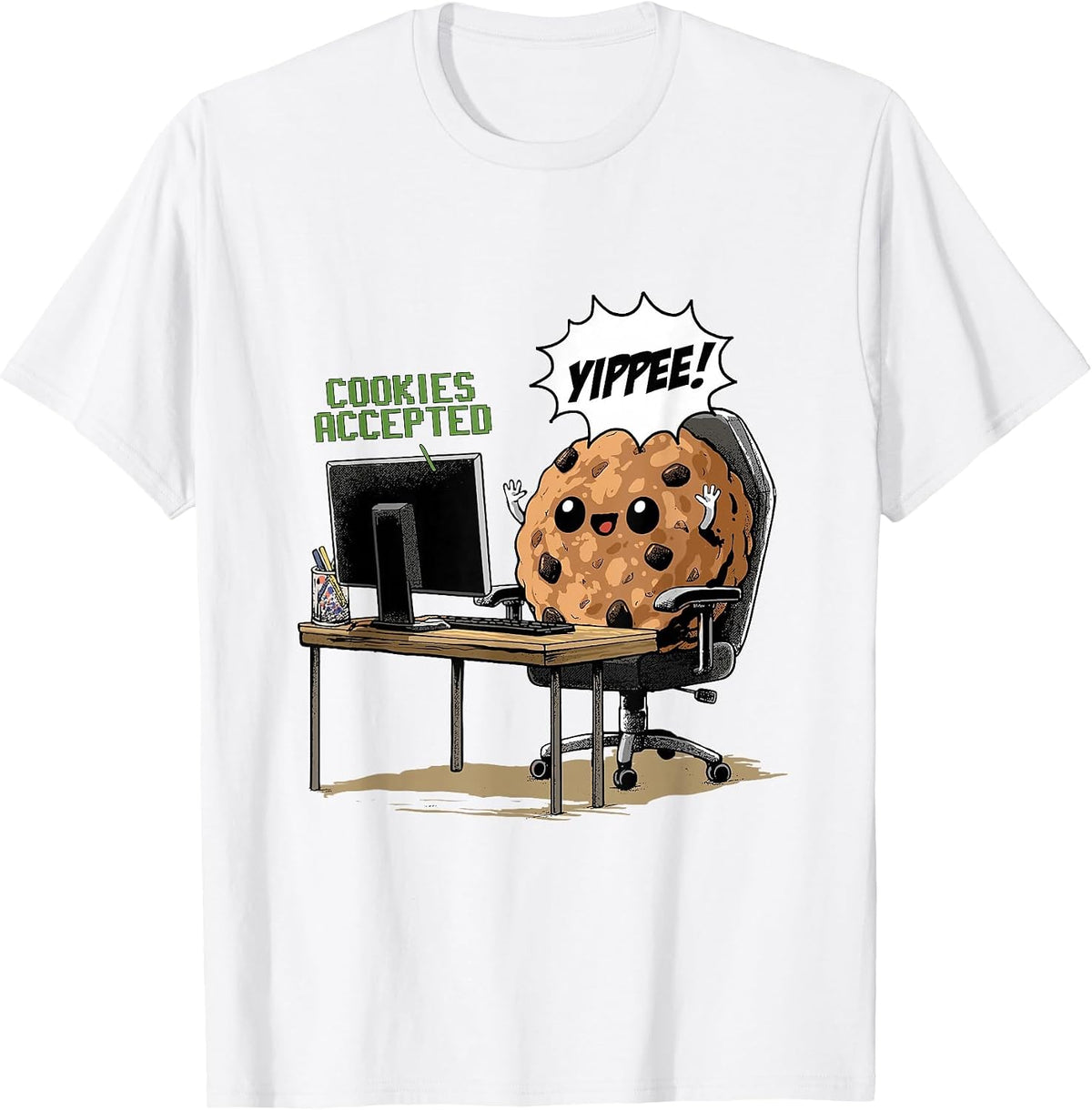 Cookies Accepted Nerd Shirt Funny Computer Internet Coder T-Shirt, Men, White, X-Large - As Pictured