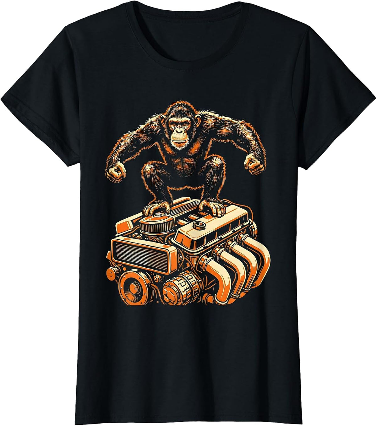 Women's Grease Monkey Mechanic Sitting on Car Engine T-Shirt - Black