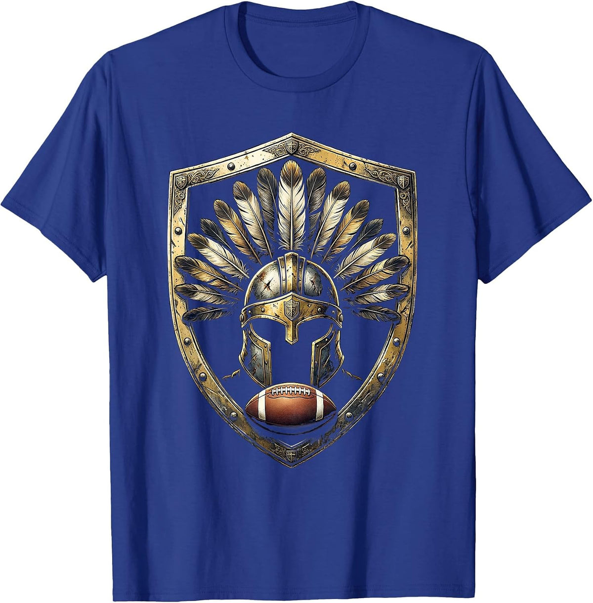 Warrior Helmet Rugby Ball Graphic Design T-Shirt - Royal Blue