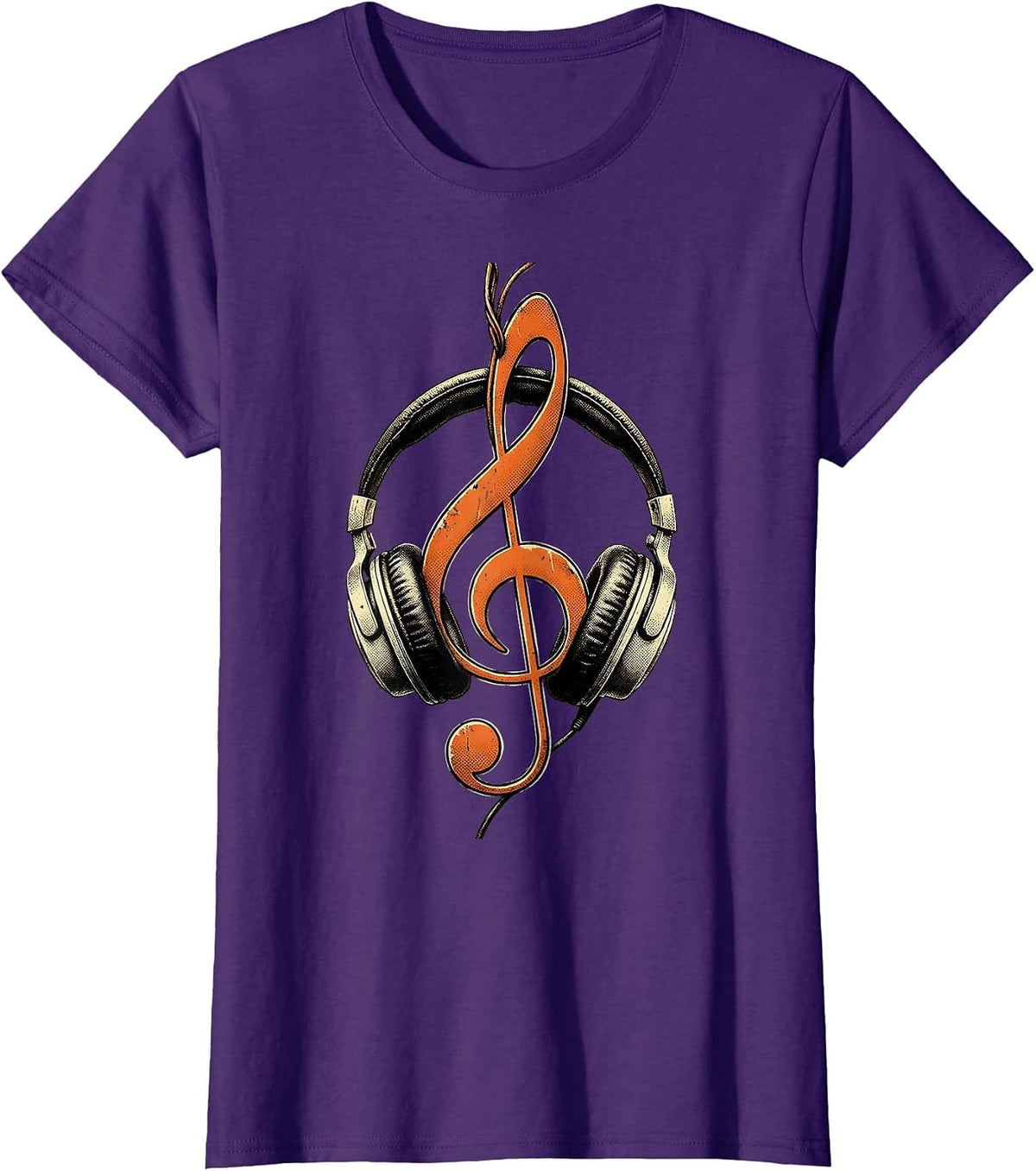 Women's Music Teacher Headphones Treble Clef Graphic T-Shirt - Purple