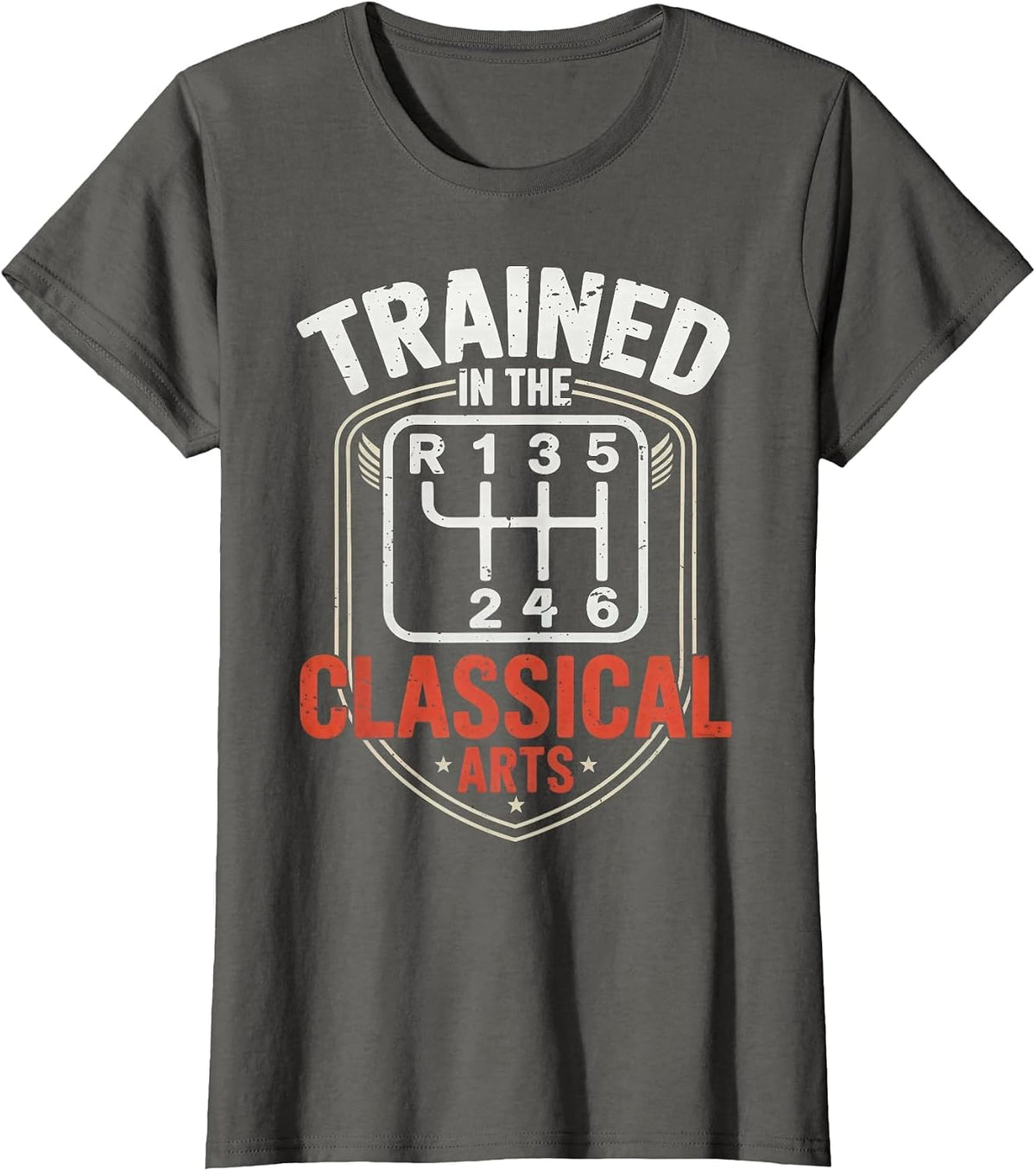 Trained in The Classical Arts Funny Manual Transmission Car T-Shirt - Asphalt Grey