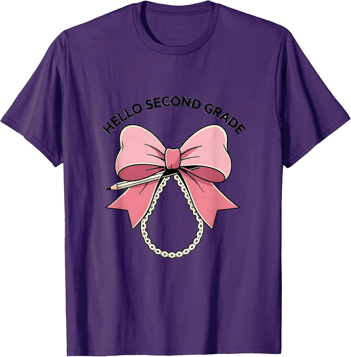 Hello Second Grade Coquette Bow Pencil First Day of School T-Shirt - Purple