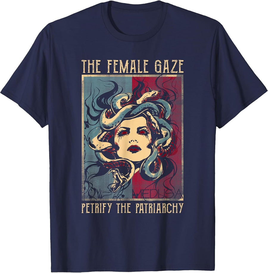 The Female Gaze Petrify The Patriarchy Medusa T-Shirt - Navy Blue