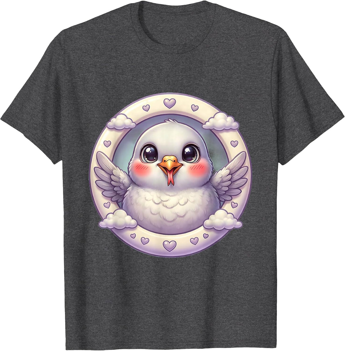 White Dove Forked Tongue Graphic Tee T-Shirt - Dark Heather Grey