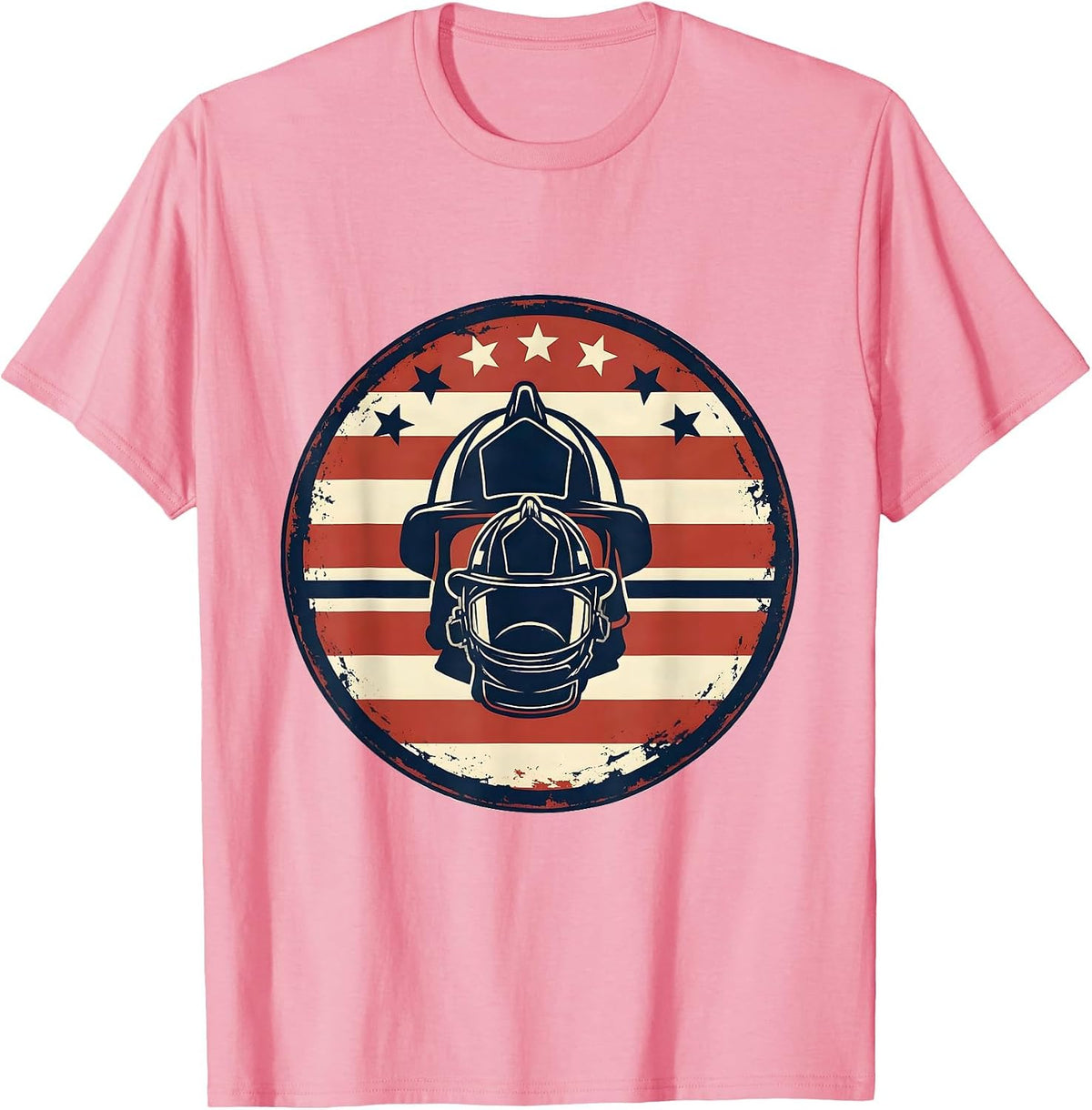 Men's Fire Helmet Pair Patriotic Dad Veteran Firefighter Gift T-Shirt - Pink
