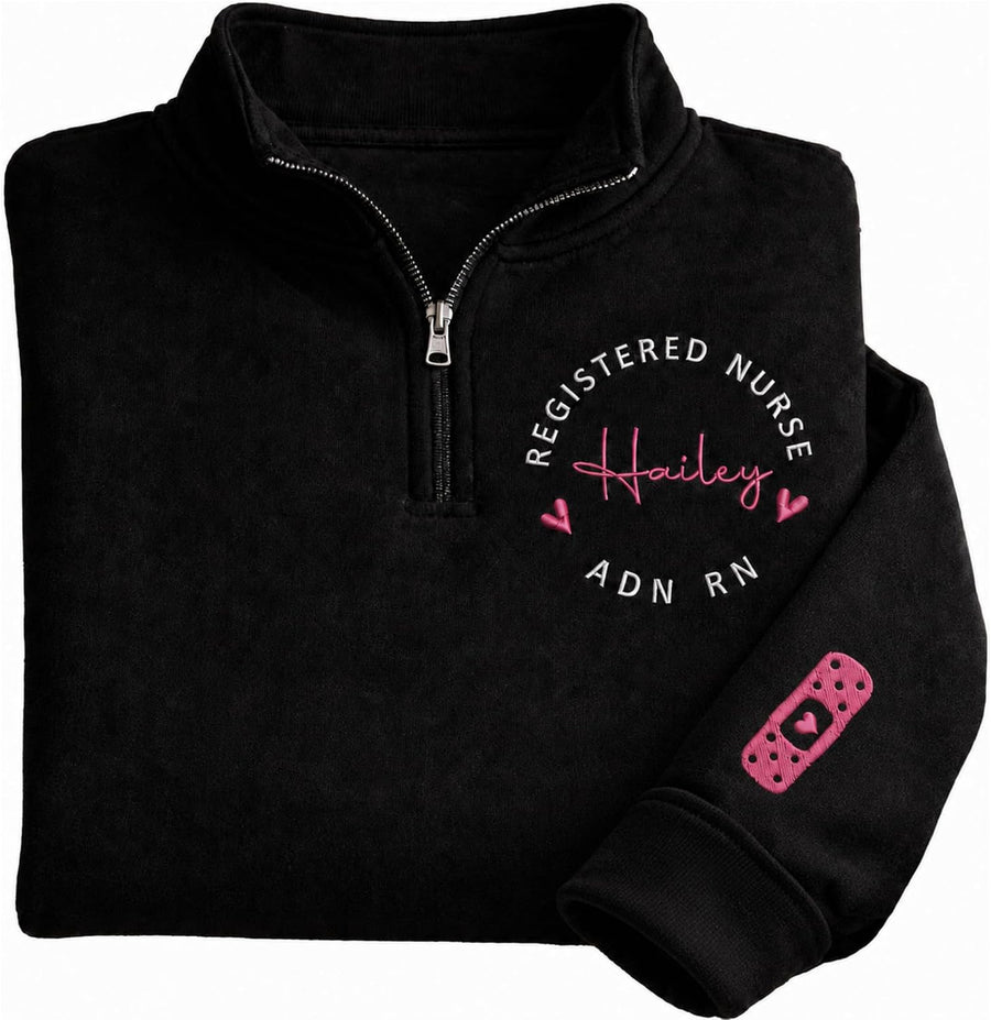 Lovely POD Personalized Embroidered Quarter Zip Sweatshirt, Gift for Nurses, Doctors, Healthy Care, Medical Gifts - Style 22