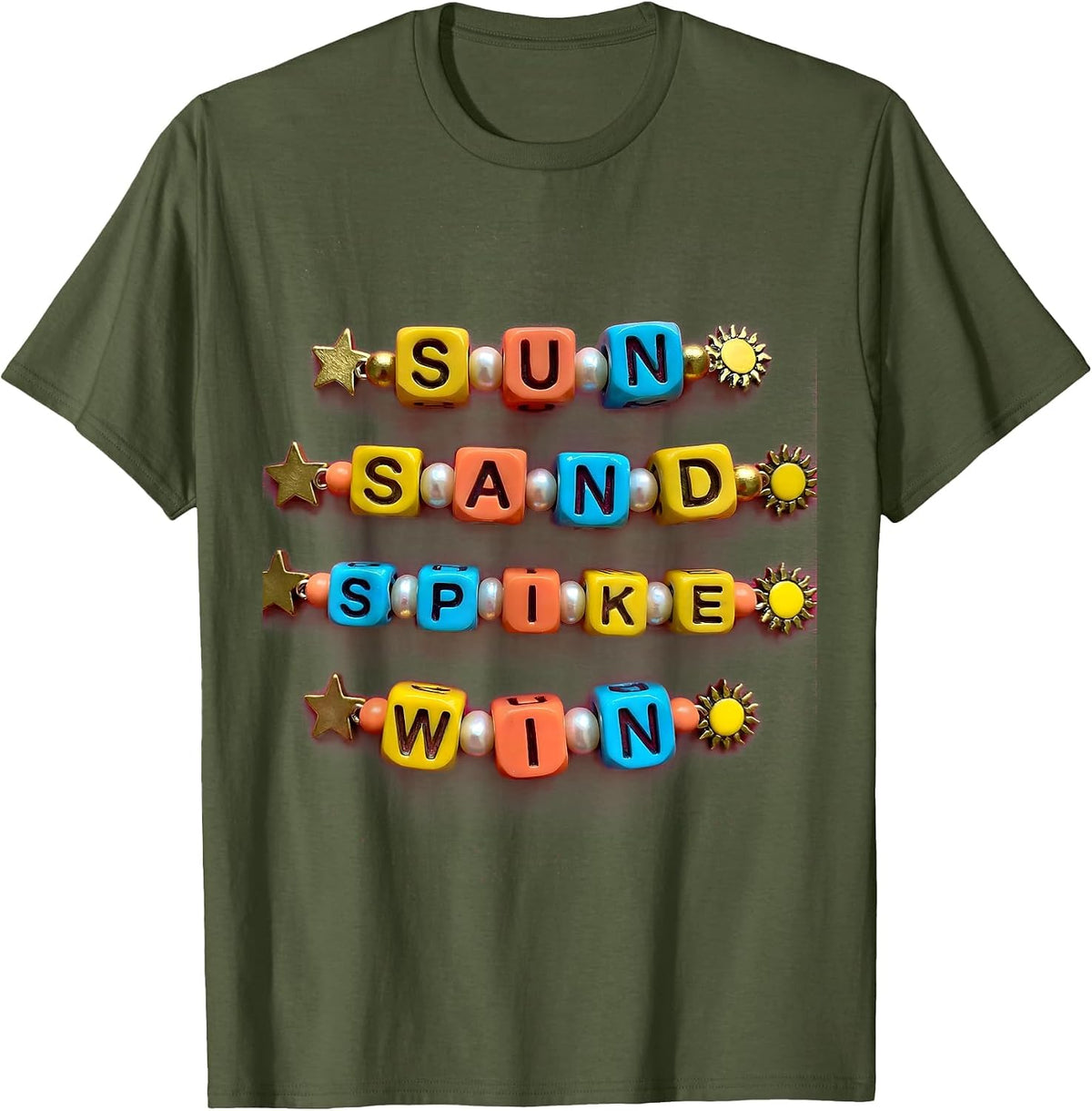 Sun Sand Spike Win Volleyball Design T-Shirt - Olive Green