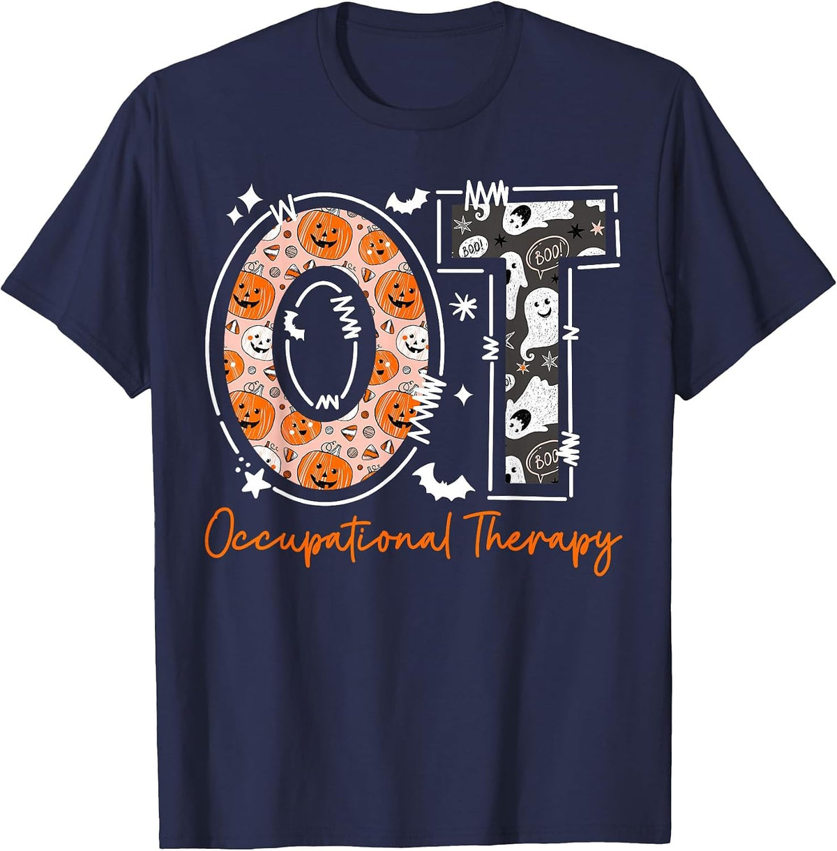Spooky Occupational Therapy Therapist Halloween Funny OTA OT T-Shirt - Navy Blue