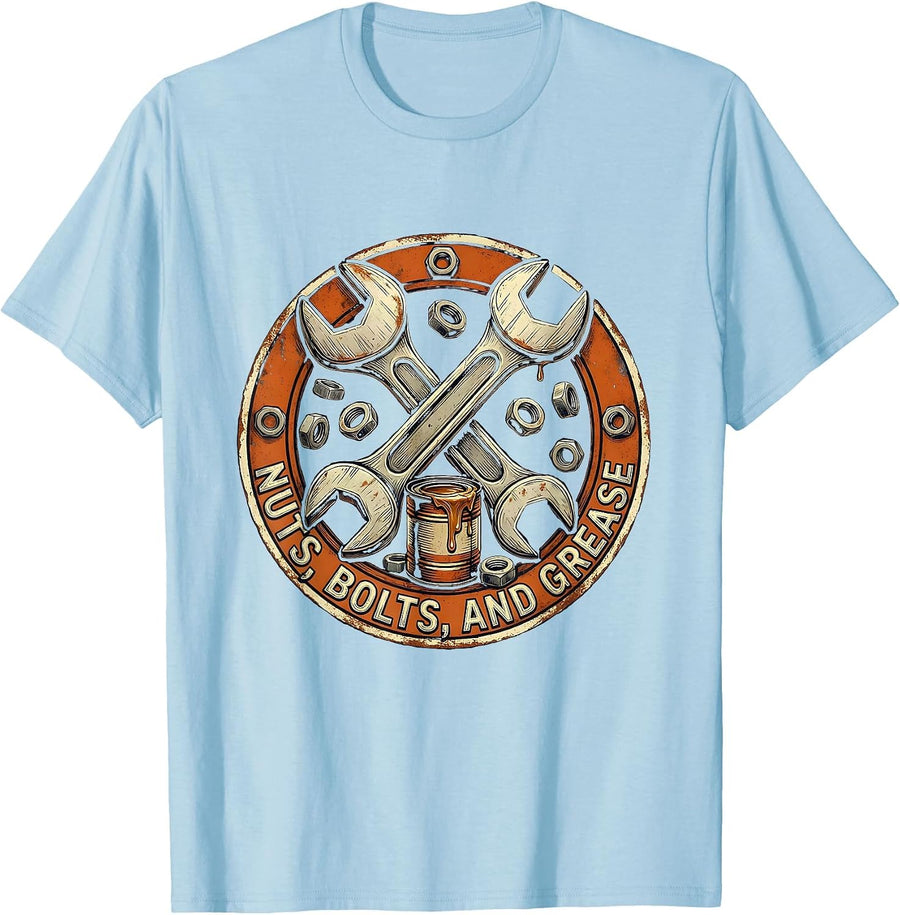 Men's Nuts Bolts and Grease Mechanic Design T-Shirt - Baby Blue