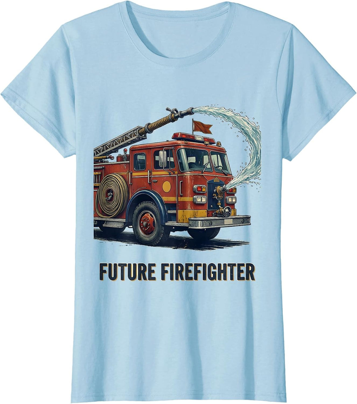 Women's Future Firefighter Vintage Toddler Boy Fire Truck Birthday T-Shirt - Baby Blue