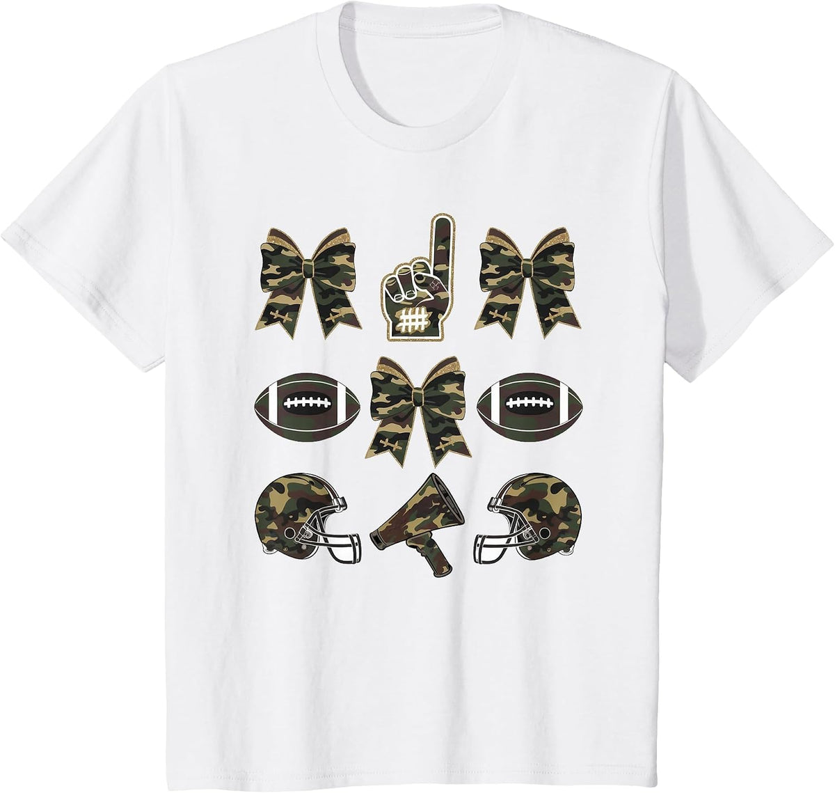 Camo Football Coquette Bow Football Mom Game Day Women Girls T-Shirt - White