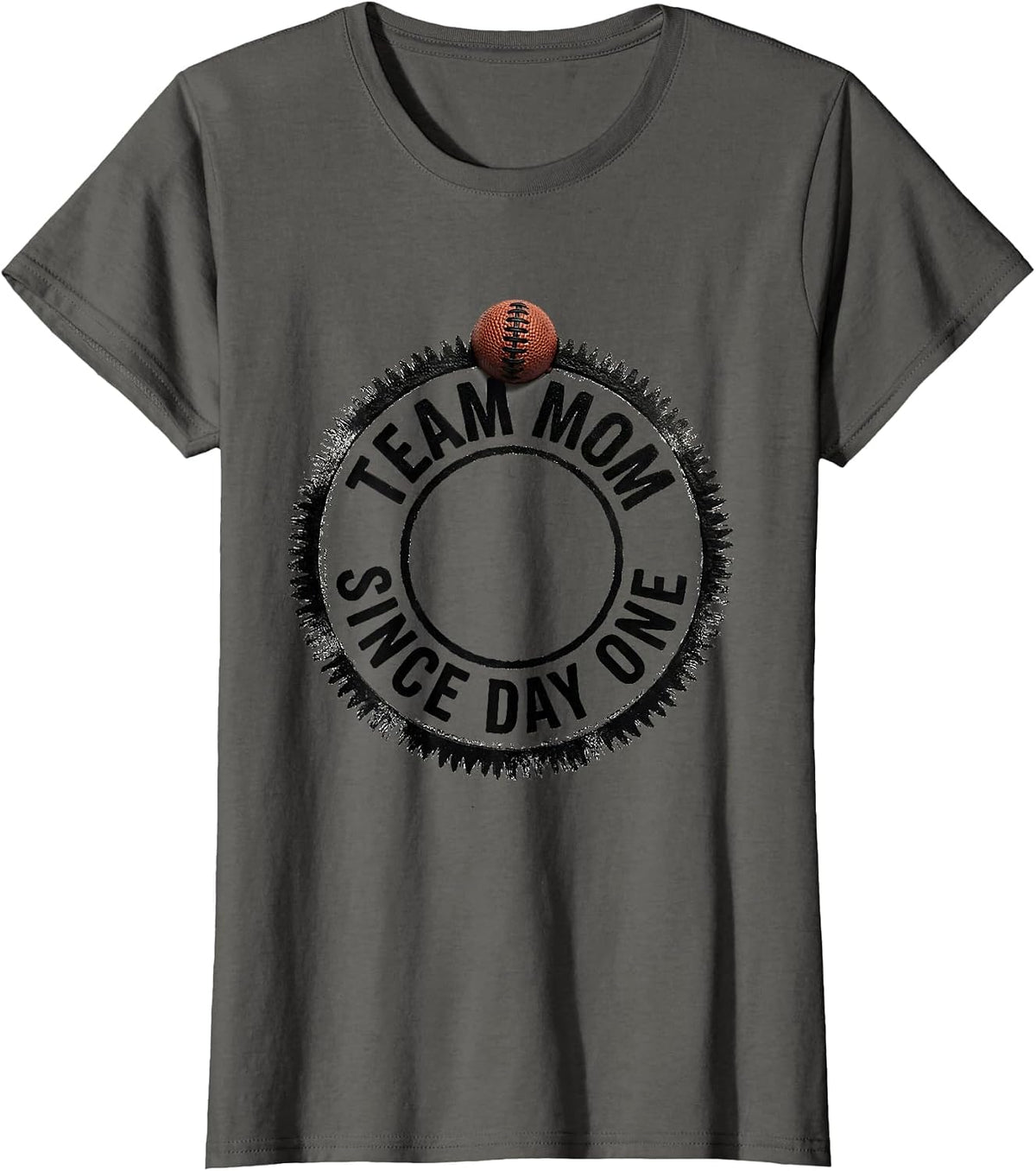 Women's Team Mom Since Day One Rubber Stamp Sports Family Matching T-Shirt - Asphalt Grey
