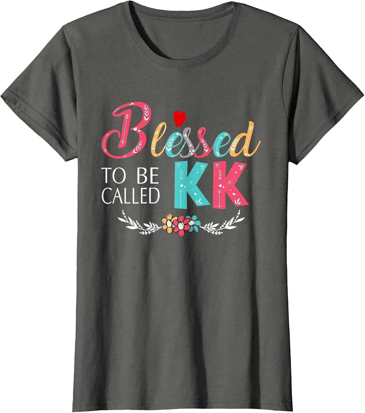 Grandma tee - Blessed to be Called KK Colorful Art T-Shirt - Asphalt Grey