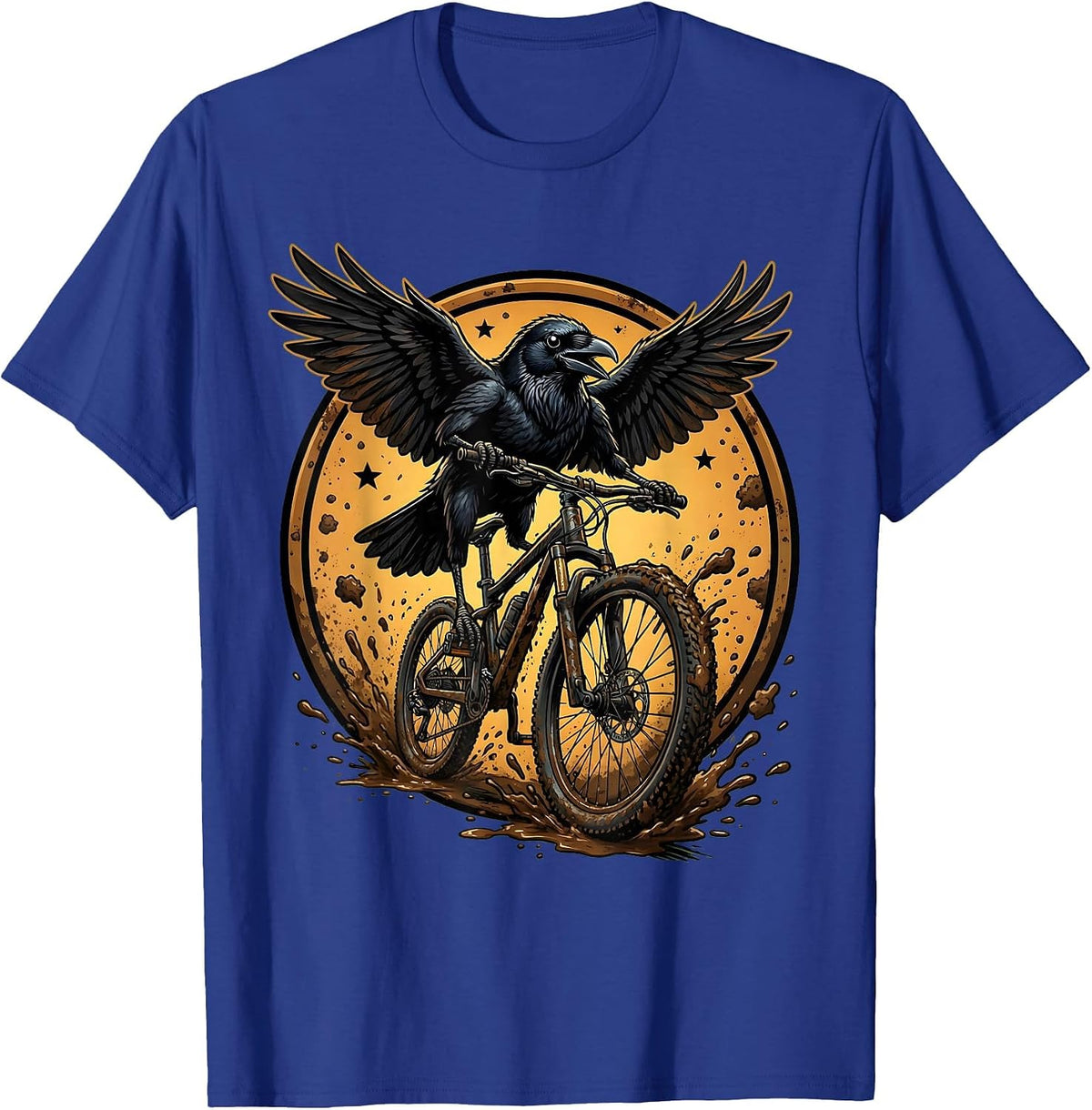 Crow on Muddy MTB Handlebars Graphic T-Shirt - Royal Blue