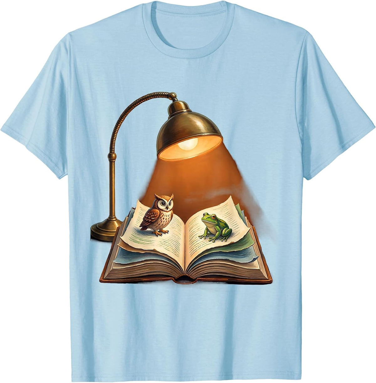 Men's Reading Teacher Desk Lamp Storybook Illustration T-Shirt - Baby Blue