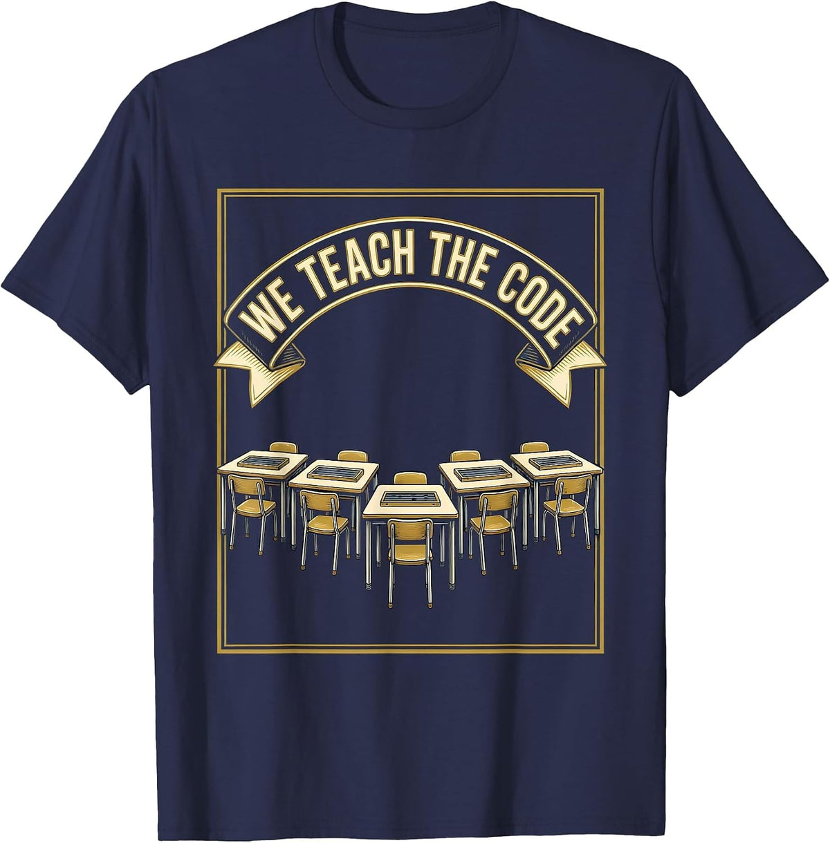 We Teach The Code Reading Teacher Literacy Wordplay Humor T-Shirt - Navy Blue