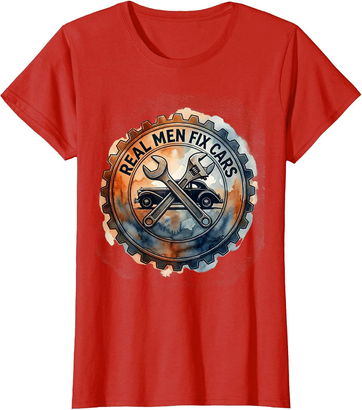 Women's Real Men Fix Cars Mechanic Pride Design T-Shirt - Red