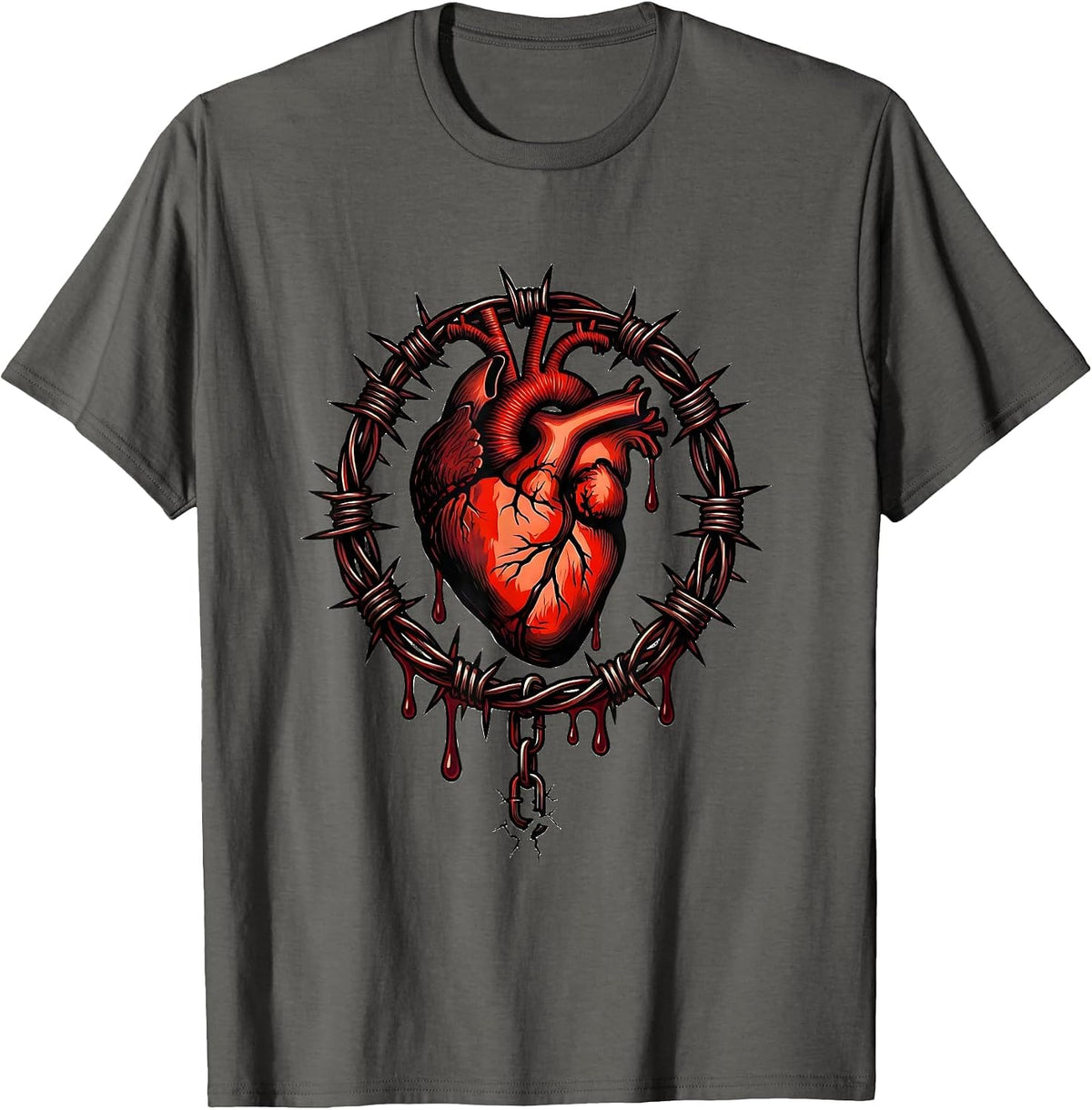 Freedom Bleeding Heart Barbed Wire Graphic T-Shirt - Asphalt Grey