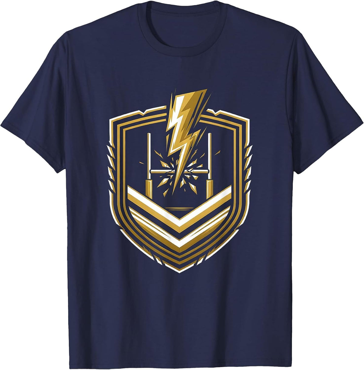 Lightning Strike Rugby Goalposts Graphic T-Shirt - Navy Blue