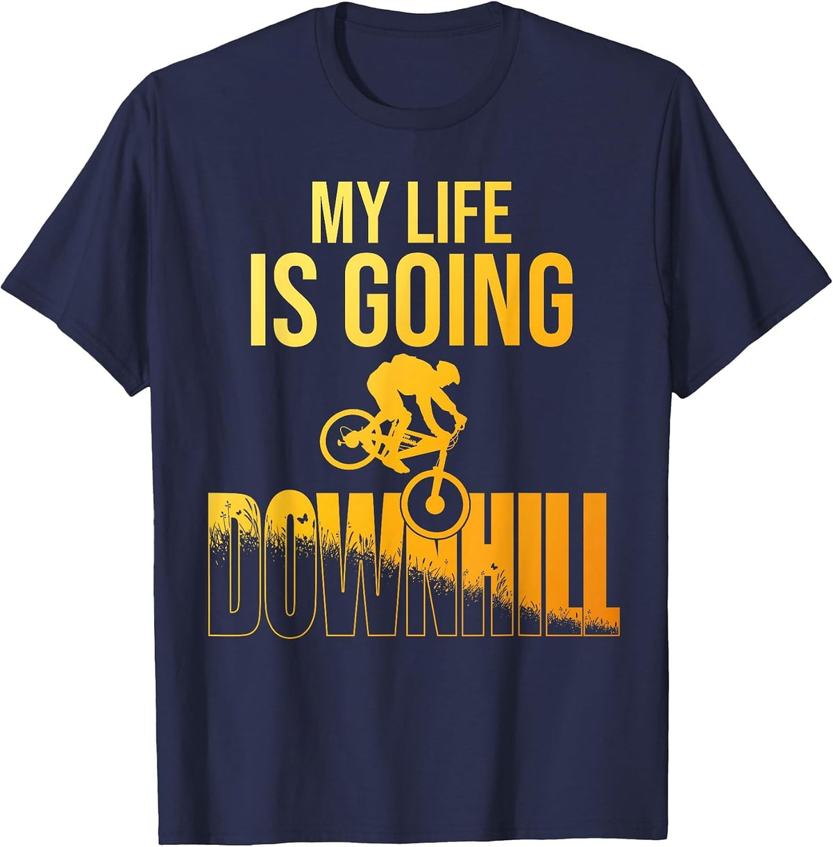 Cool Mountain Bike Art for Men Boys Downhill Mountain Biking T-Shirt - Navy Blue