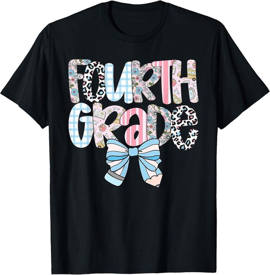 Preppy Fourth Grade Coquette Daisy Bow T-Shirt, Men, Black, Small - As Pictured