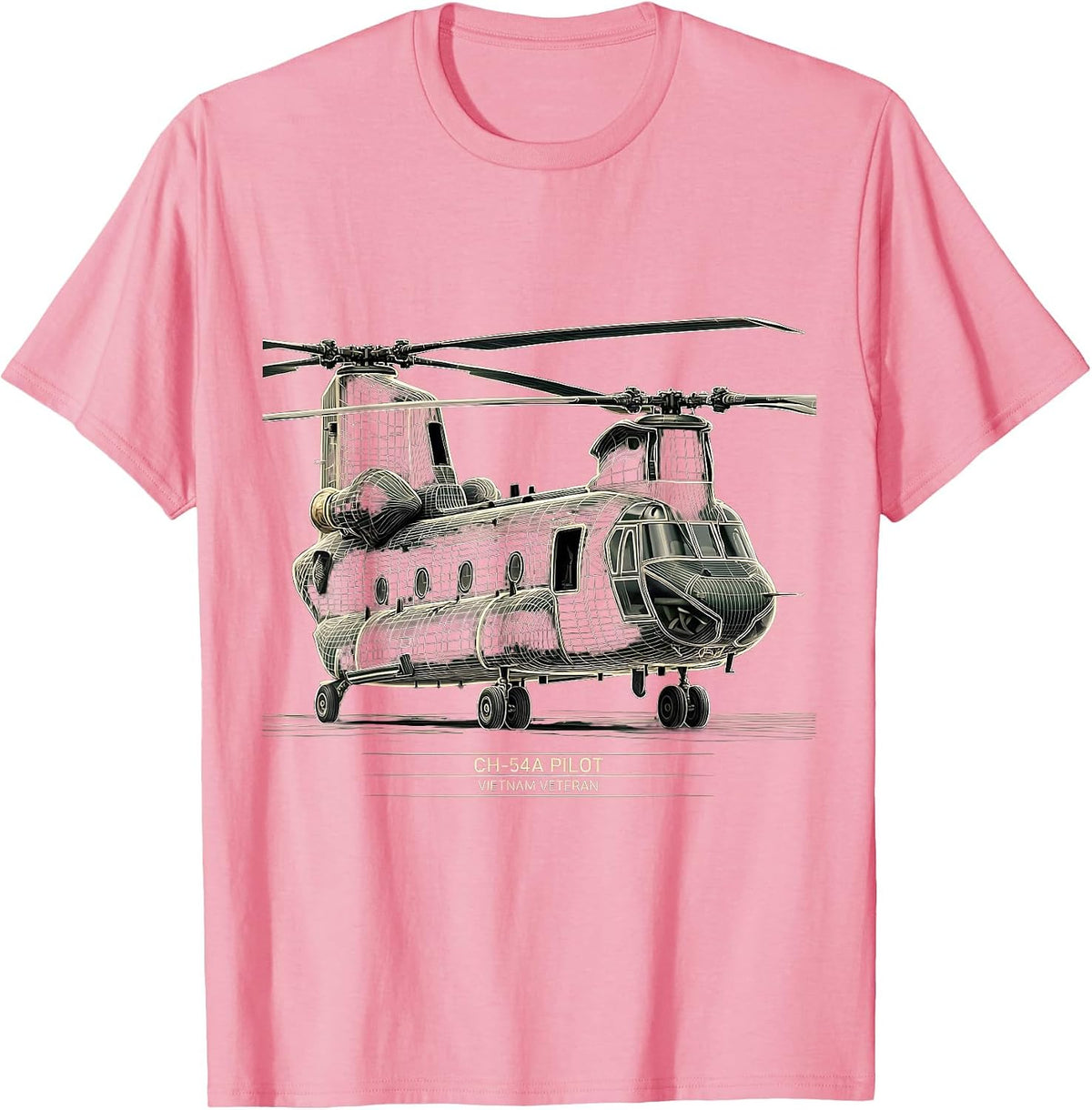 Men's CH-54A Pilot Vietnam Veteran Military Helicopter Tribute T-Shirt - Pink
