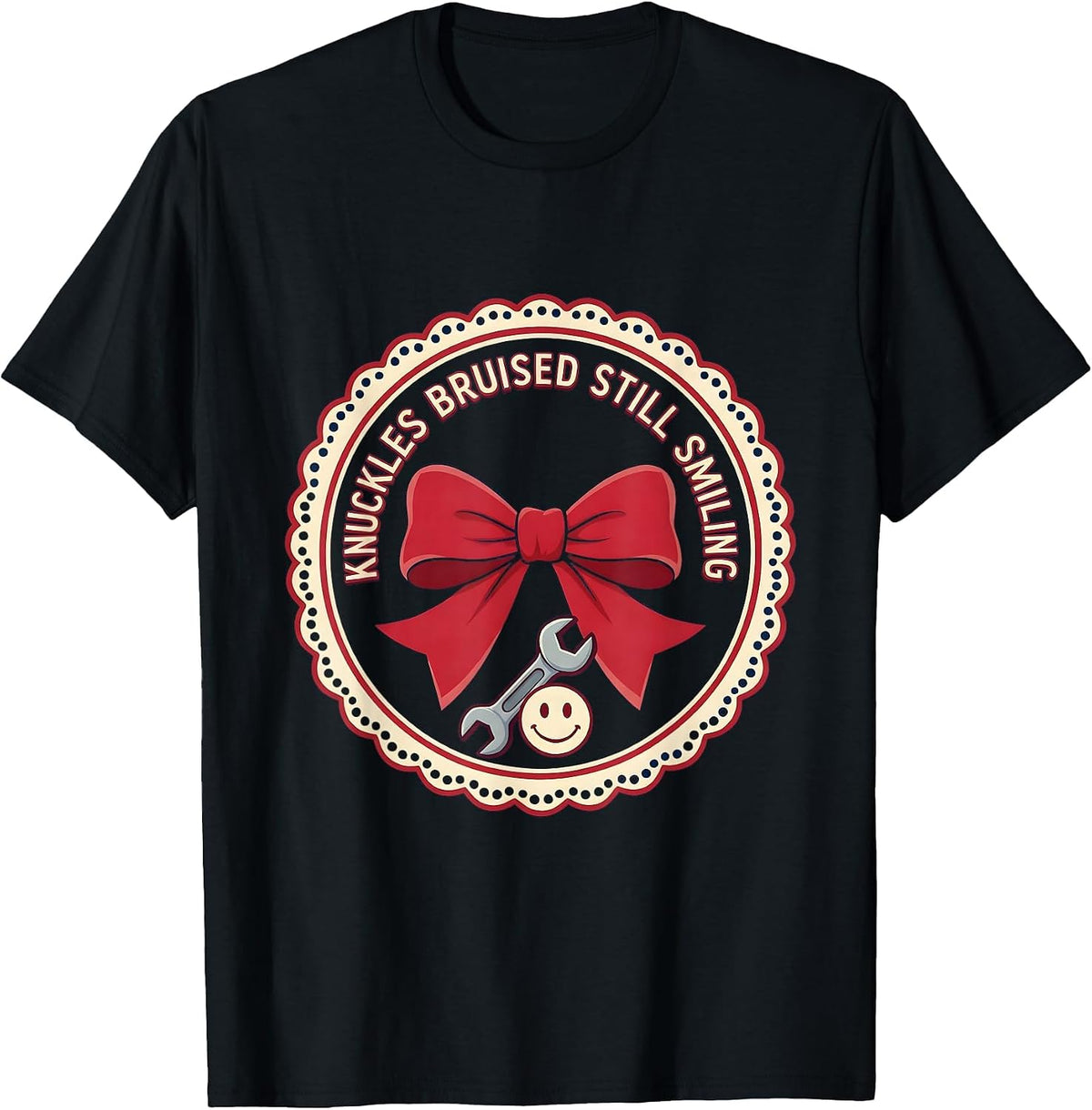Men's Knuckles Bruised Still Smiling Mechanic Design T-Shirt - Black