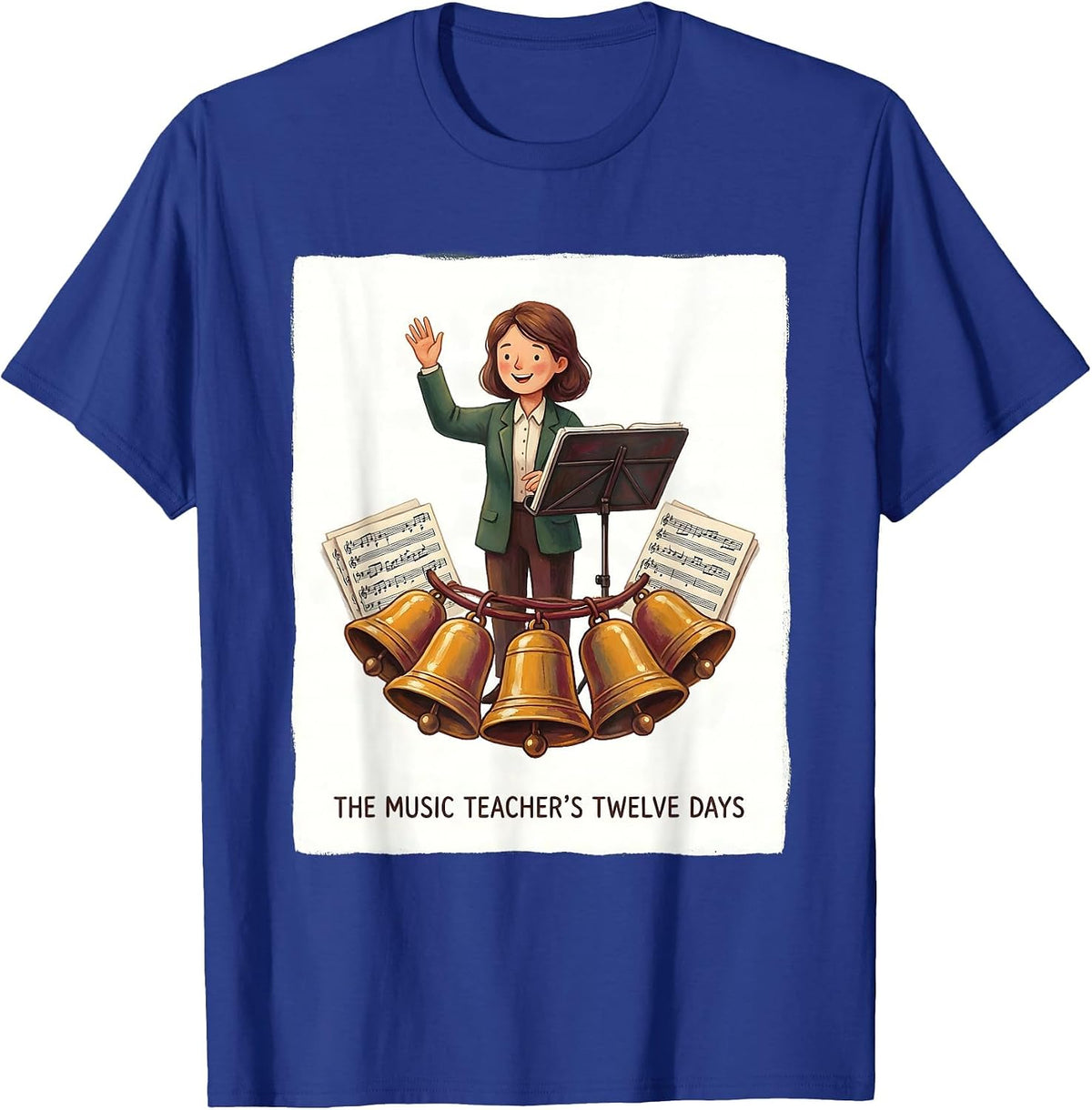 Men's The Music Teacher's Twelve Days Whimsical Christmas Carol T-Shirt - Royal Blue