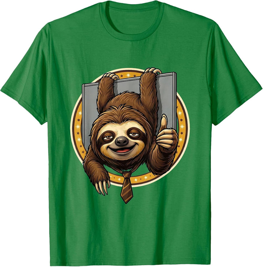 Men's Lazy Sloth Office Cubicle Funny Humor Graphic T-Shirt - Kelly Green