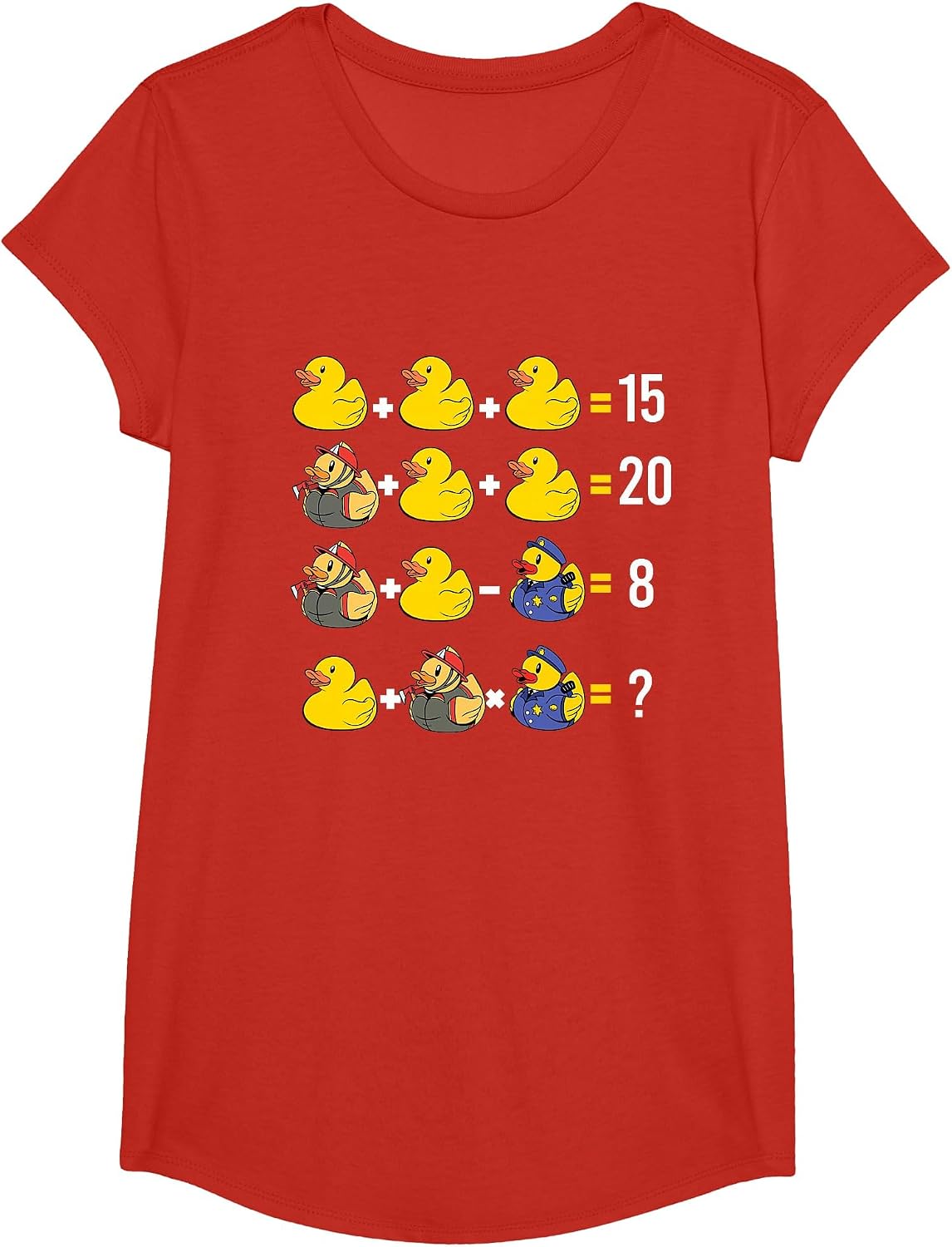 Order of Operations Duckie Quiz Rubber Duck Math Teacher T-Shirt - Girls Red