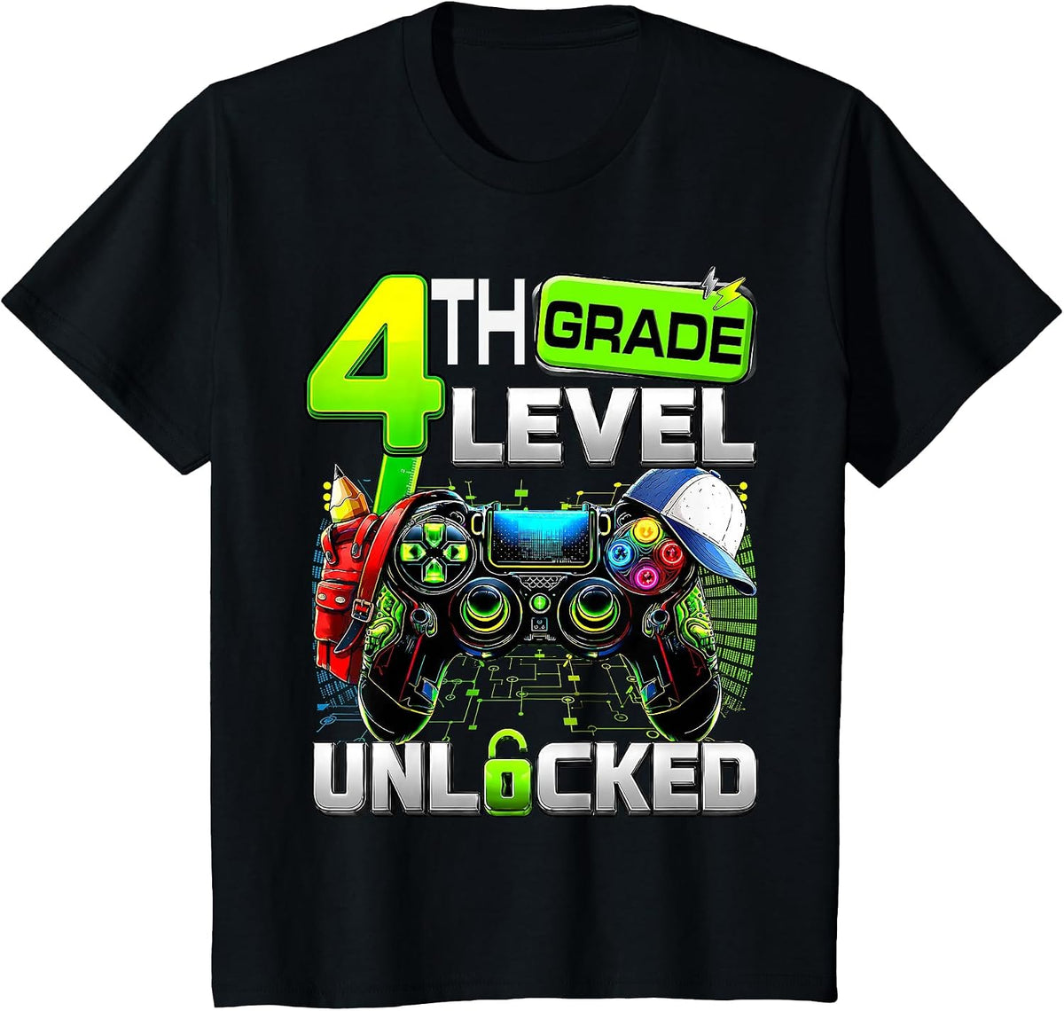 Controller 4th Grade Fourth Level Unlocked First Day Boys T-Shirt - Black