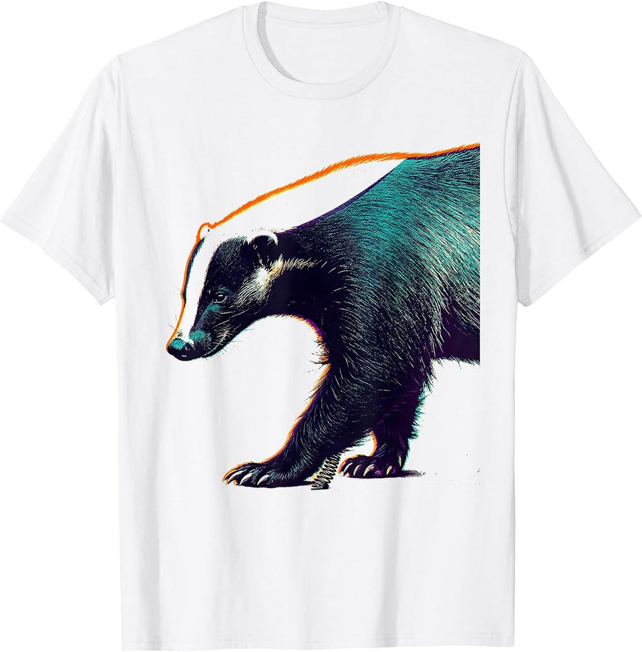 Men's Honey Badger Oversized Side Profile Risograph Animal Humor T-Shirt - White