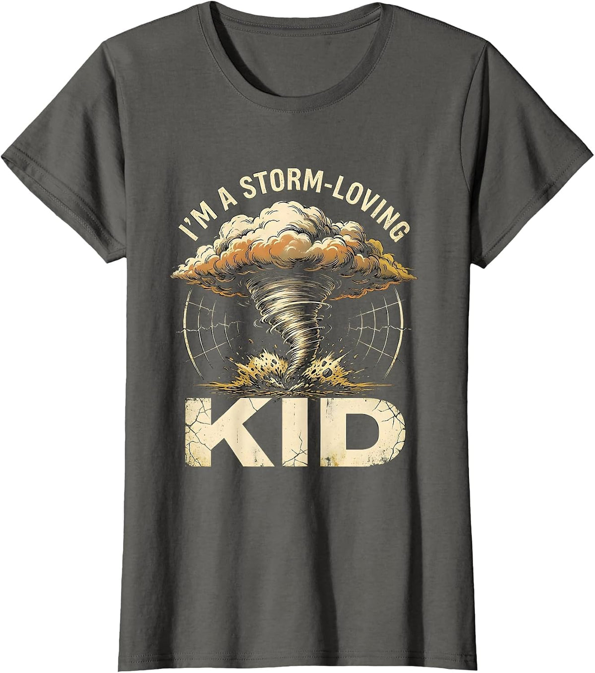Women's I'm A Storm-Loving Kid Distressed Tornado Chaser Weather T-Shirt - Asphalt Grey