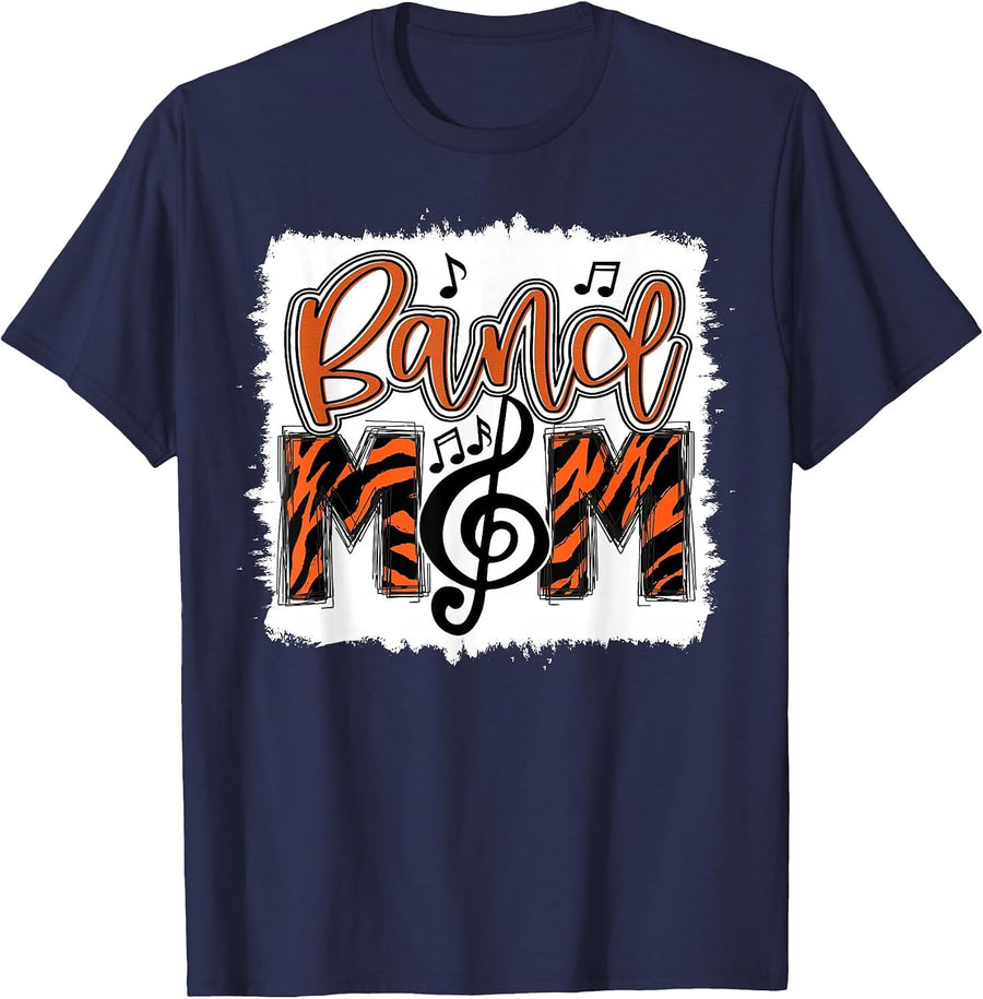 Band Mom 2026 Marching Tiger Print Class of 2026 Senior T-Shirt - Navy Blue