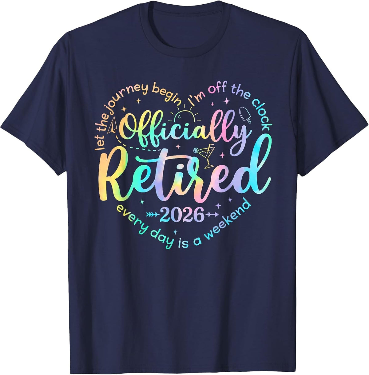 Retro Officially Retired 2026 Heart Funny Retirement Women T-Shirt - Navy Blue