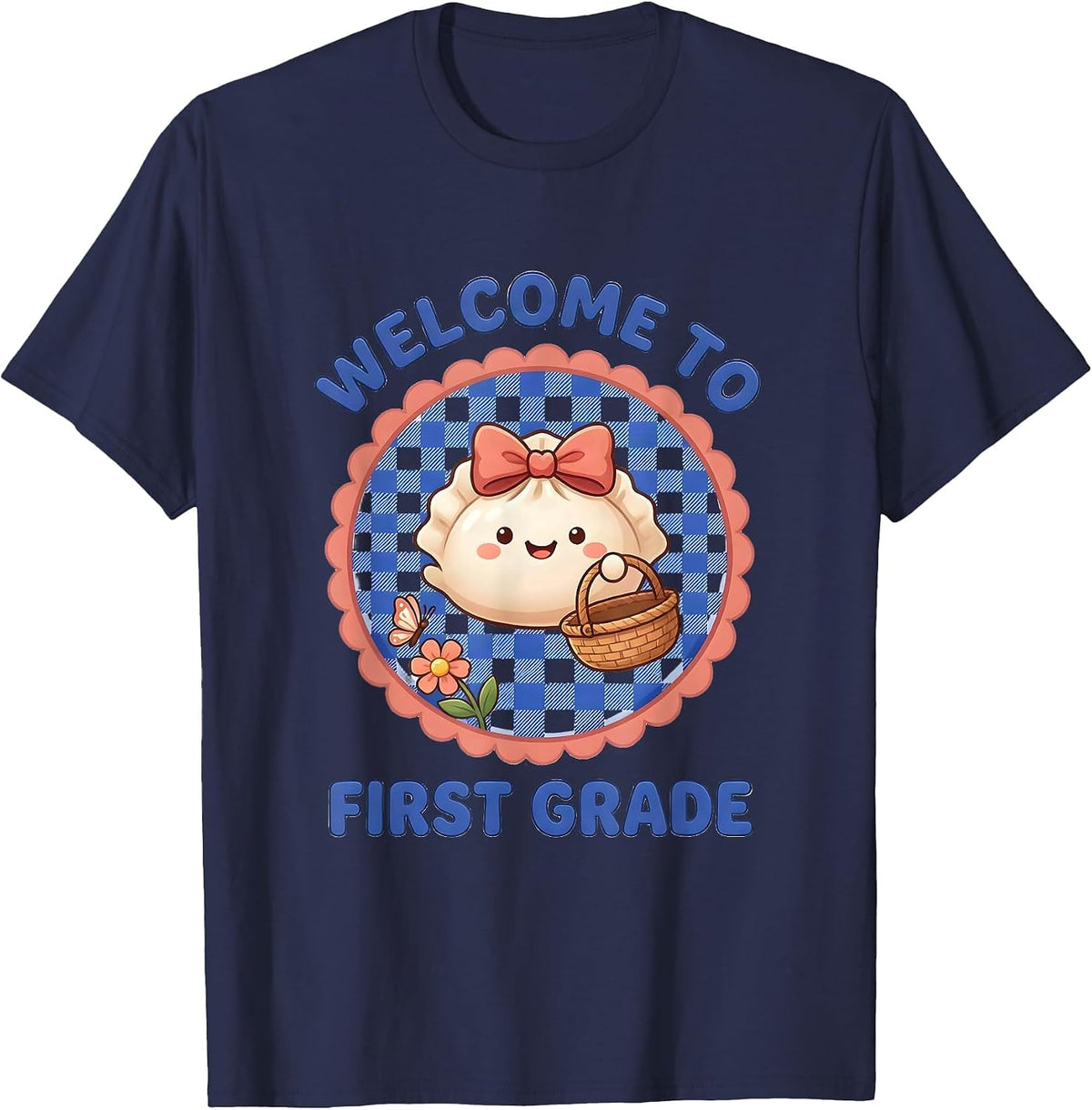Welcome To First Grade Cute Dumpling Back to School Girl T-Shirt - Navy Blue