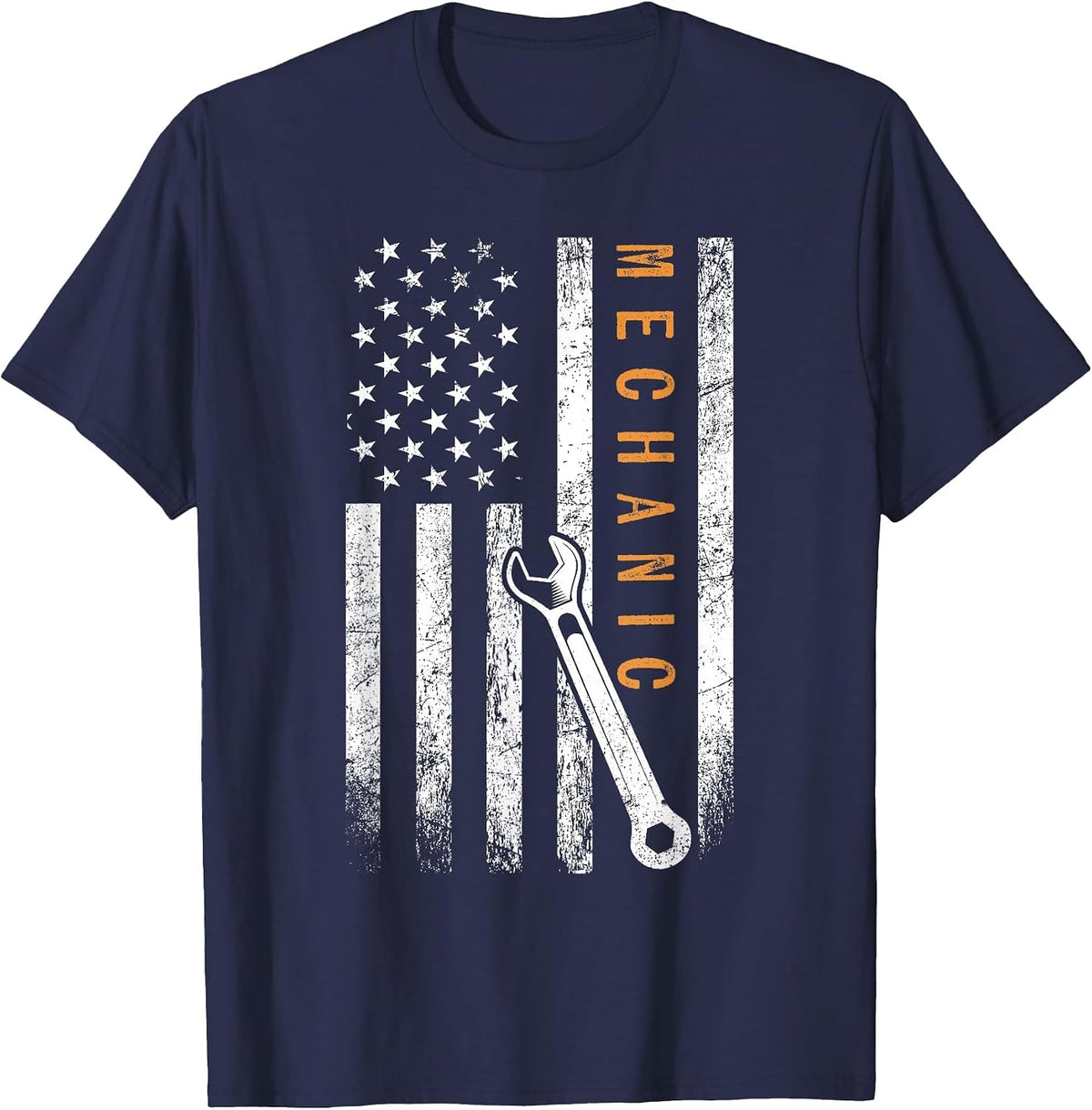 Mechanic American Flag Design T-Shirt - Navy Blue