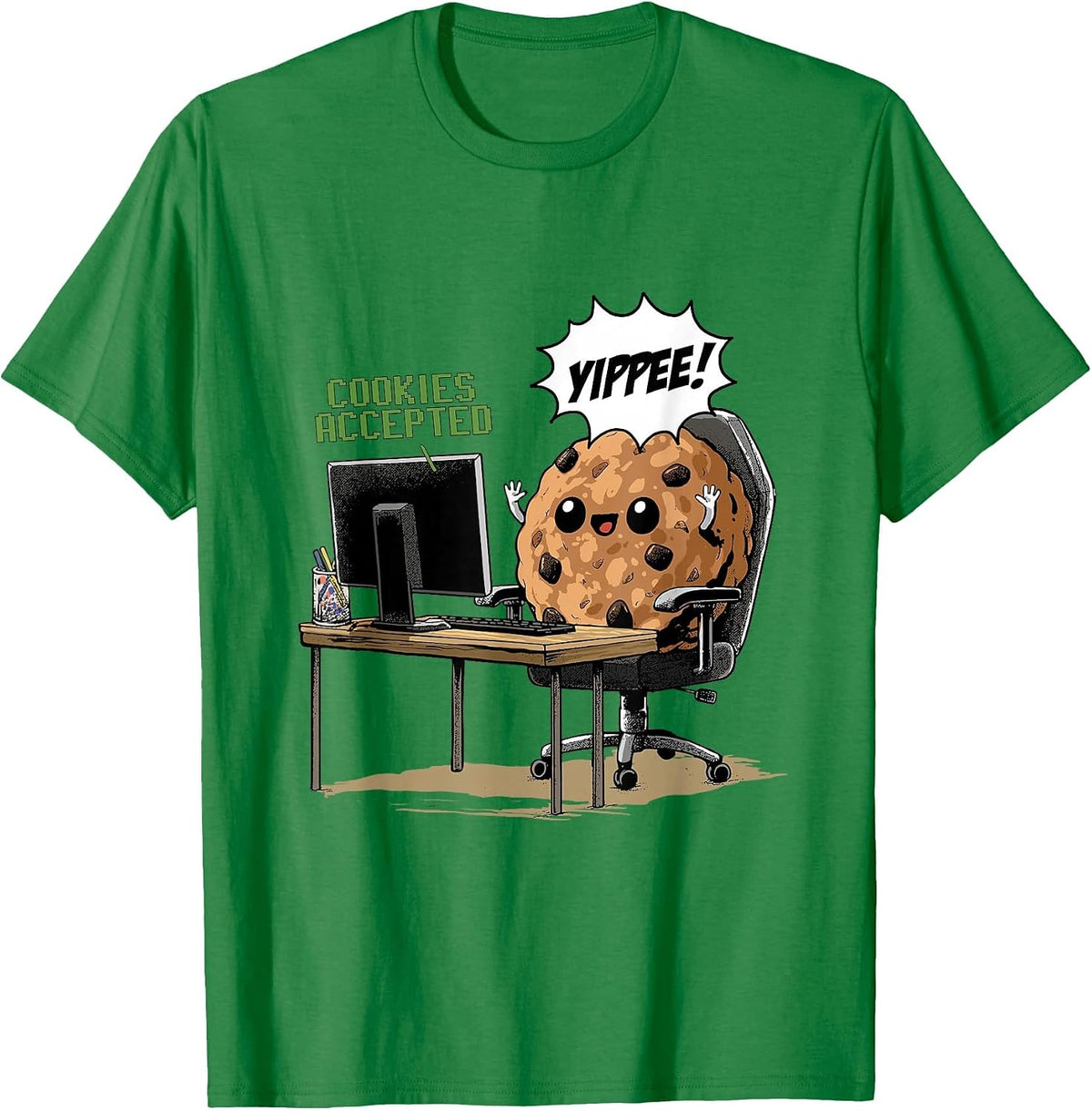 Cookies Accepted Nerd Shirt Funny Computer Internet Coder T-Shirt, Men, Kelly Green, X-Large - As Pictured