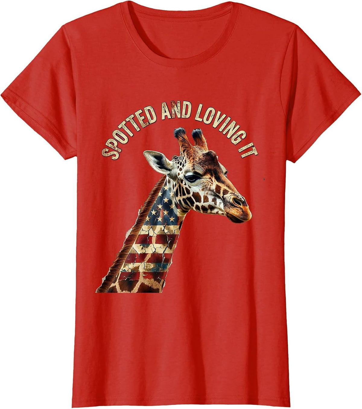 Spotted and Loving It Giraffe Design T-Shirt - Red
