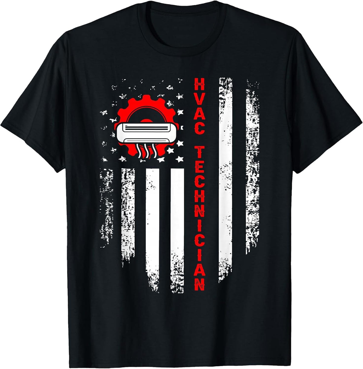 HVAC Technician USA Flag Mechanic Repairman T-Shirt - Black