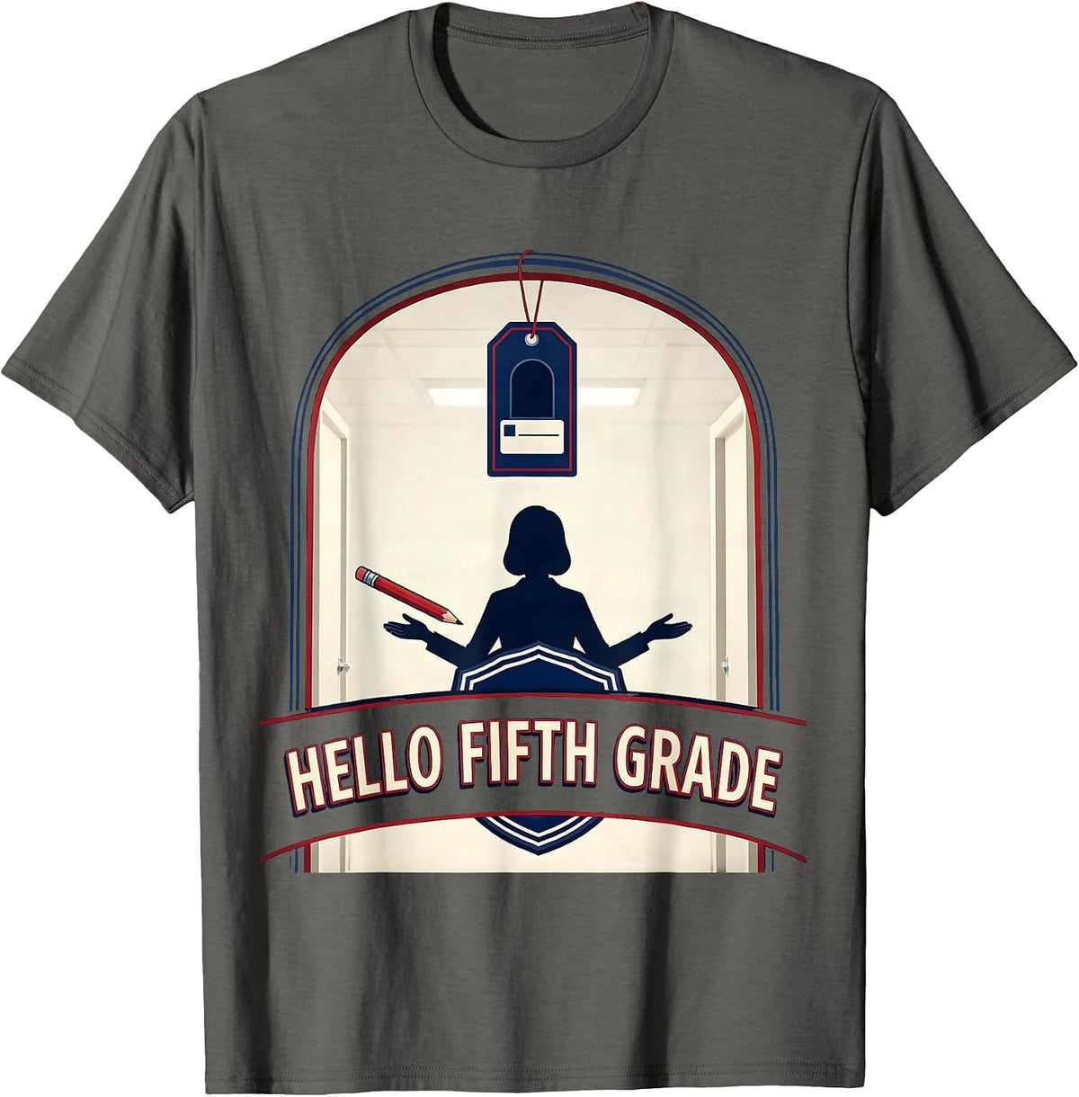 Hello Fifth Grade Playful First Day of School Girl Emblem T-Shirt - Asphalt Grey