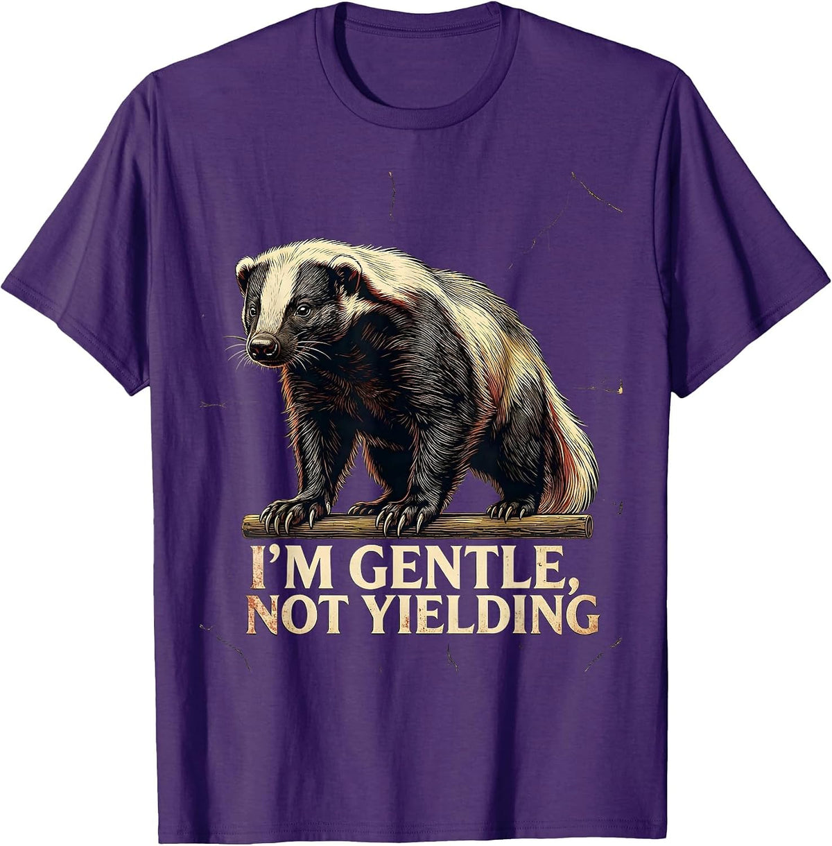 Men's I'm Gentle, Not Yielding Distressed Honey Badger Wildlife T-Shirt - Purple