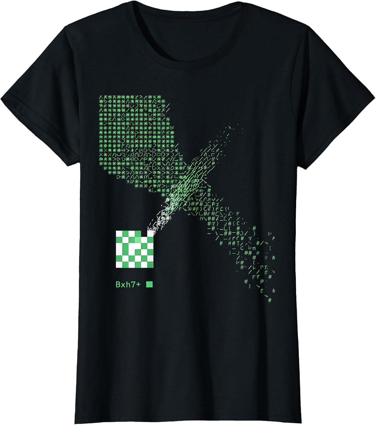 Bxh7+ Ascii Terminal Art Chess Lover Deadpan Humor T-Shirt - Black