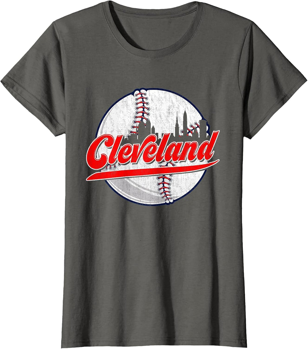 Vintage Cleveland Cityscape for Baseball Lover and Player T-Shirt - Asphalt Grey