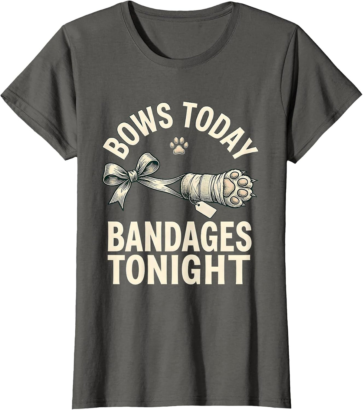 Women's Bows Today Bandages Tonight Funny Vet Tech Christmas T-Shirt - Asphalt Grey
